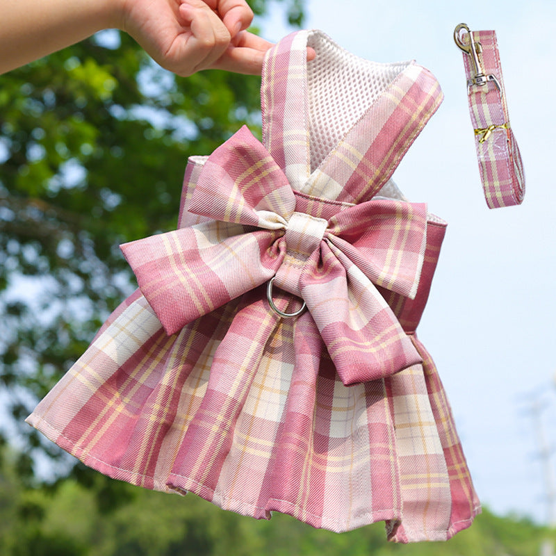 Pet Plaid Skirt Chest Strap Hand Holding Rope
