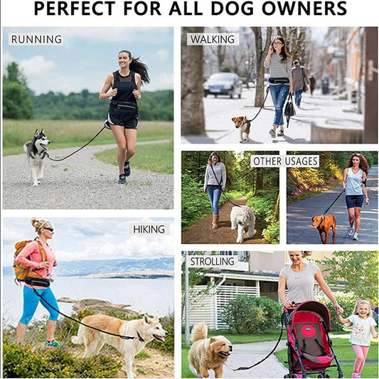 Dog Leash Hands-Free Running Waist Belt with Bungee Lead Pouch