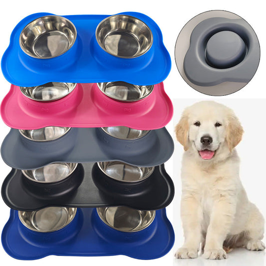 Large Silicone Pet Bowl Double Dog Bowl Stainless Steel - Majestic Pet Kingdom
