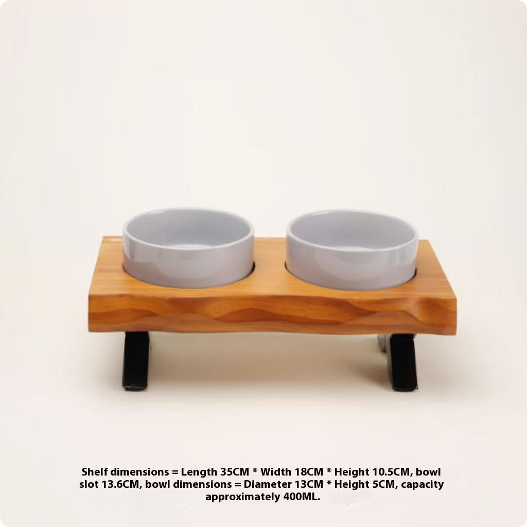 Dog Bowls Ceramic Food Water Dishes with Anti-Tumble Wood Stand - Detail Angle 7 | Majestic Pet Kingdom