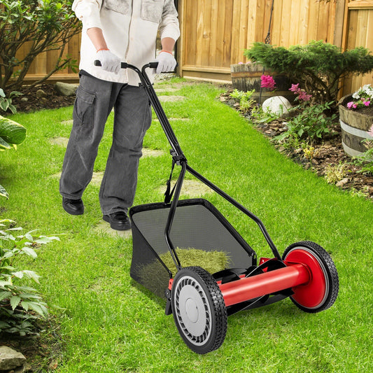 14 Inch Push Lawn Mower with 5 Steel Blades and Grass Catcher Bag | Purrfect Pet Kingdom
