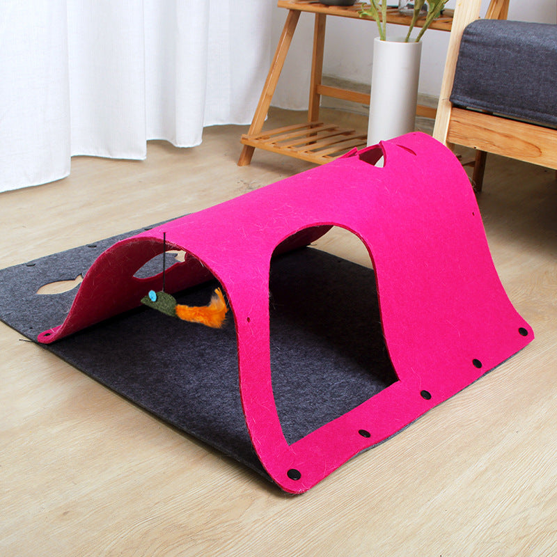 2-in-1 Felt Cat Tunnel & Bed House - Removable Play Nest