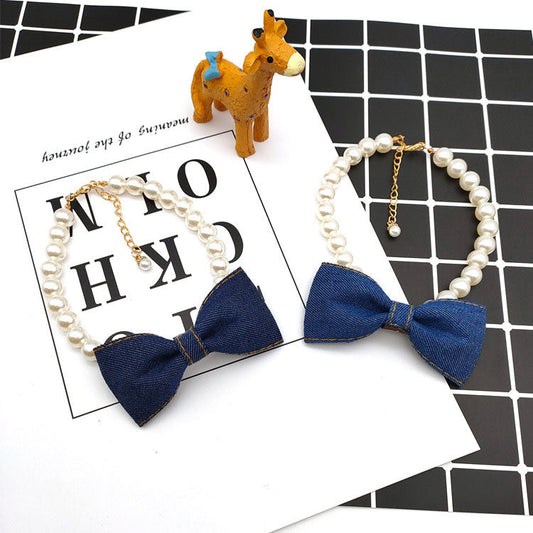 dog-necklace-pearl-chainwith-denim-royal-heritage-collection-luxury-view-2 | Majestic Pet Kingdom