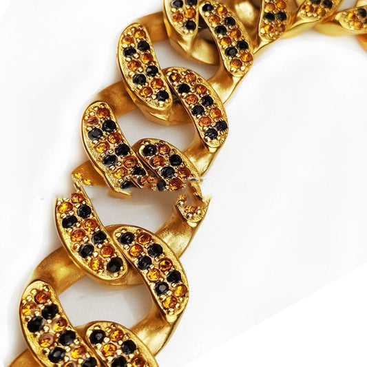 Dog Necklace Diamond Rhinestone Cuban Link Metal Chain Collar