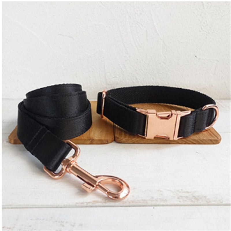Dog Collar Black Personalized Engraved Nameplate Pet Strap - Main Feature View | Majestic Pet Kingdom