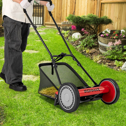 16 Inch Push Lawn Mower with 5 Steel Blades and Grass Catcher Bag | Purrfect Pet Kingdom