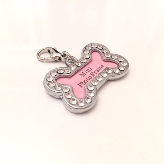 Dog ID Tag Metal Diamond Rhinestone Sparkling Collar Pendant