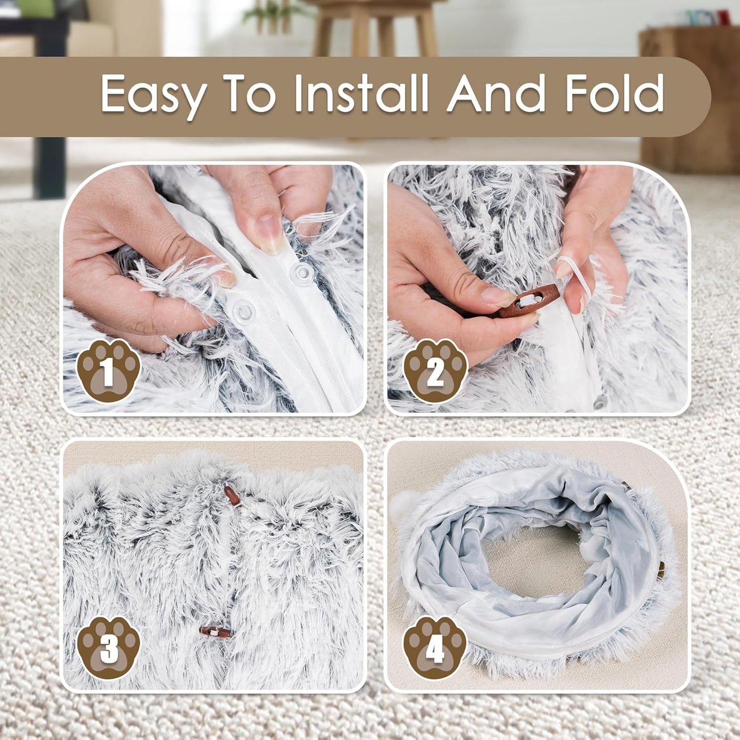 Cat Tunnel Bed Peekaboo Felt Cave with Soft Gray Play Mat Tube - Detail Angle 7 | Majestic Pet Kingdom