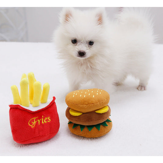 Cute Cat Plush Sound Toy - Adorable Cat Toy with French Fries and Hamburger for Small and Medium Dogs and Teddy Bears | Purrfect Pet Kingdom