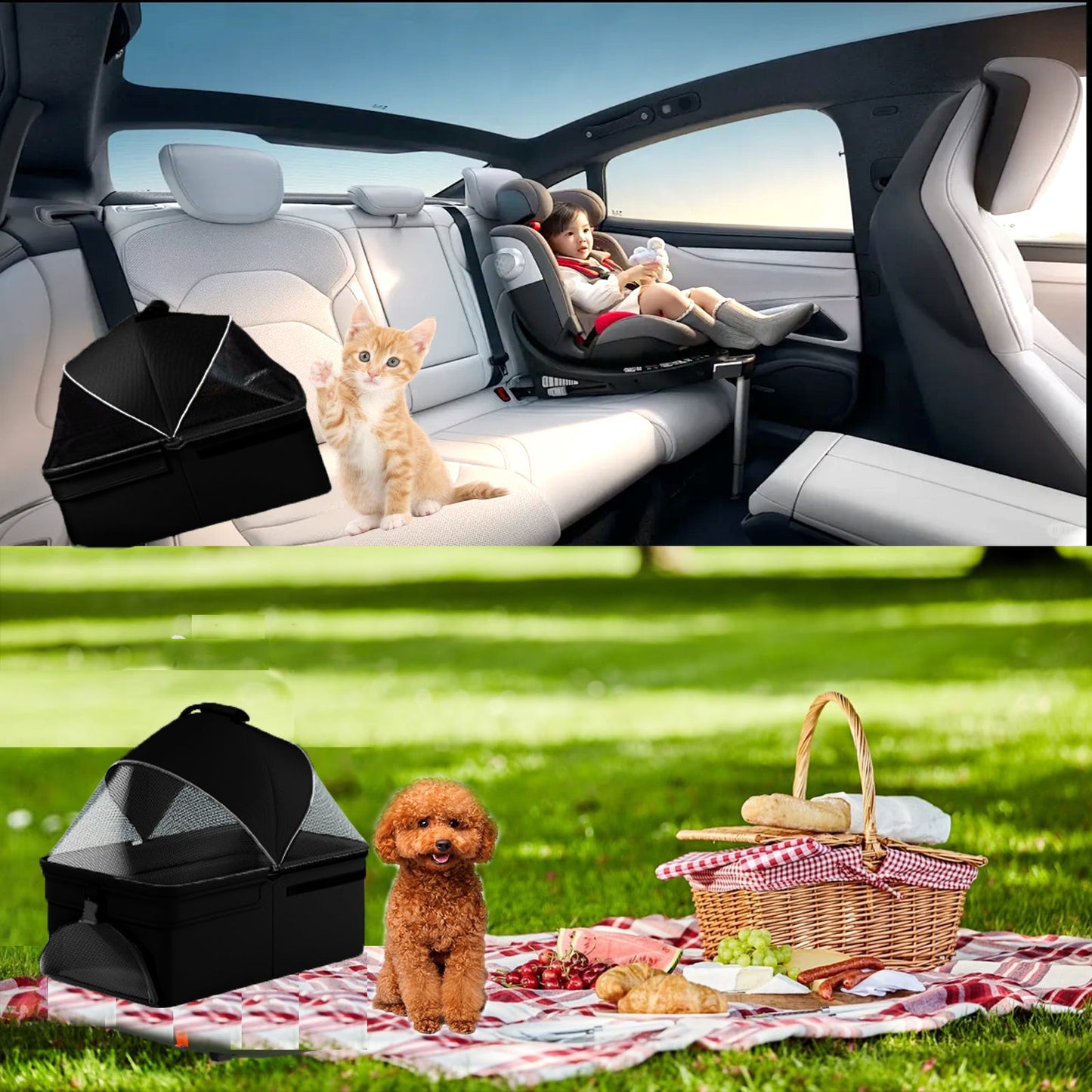 2-in-1 folding dog cart, pet folding cart, four-wheel dog/cat cart, waterproof pad, car seat, sun visor - Detail Angle 7 | Majestic Pet Kingdom