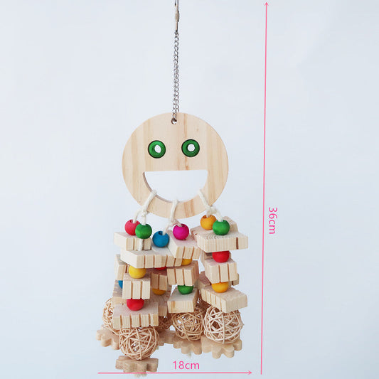 Bird Toy Wooden Building Blocks with Embedded Beads Chew Rope