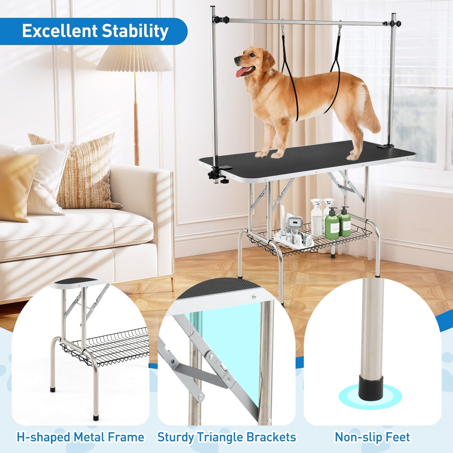 Foldable Dog Grooming Table with Height Adjustable Arms-Black - Majestic Pet Kingdom