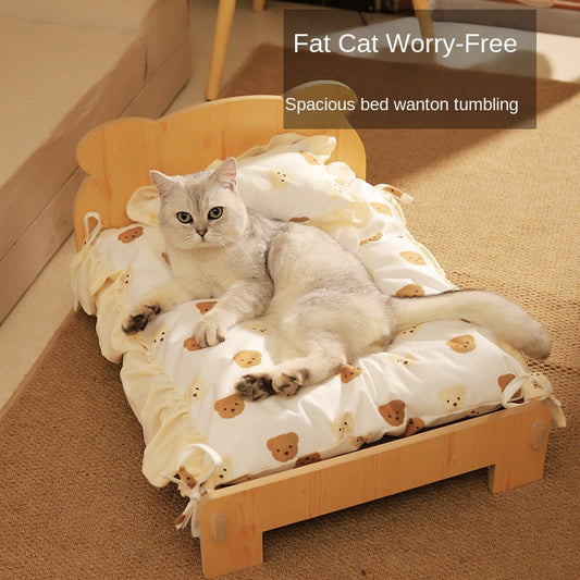 Cat Bed Universal Pet Bed Pet Nest Dog Nest Removable Solid Wood Bed Cute Kitten Princess Bed Pet Supplies | Purrfect Pet Kingdom