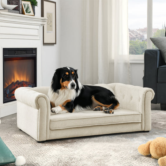 Elegant Rectangle Pet Bed for Medium and Large Dogs, Durable Elevated Dog Sofa Bed, Comfortable Dog Couch Beige - Detail Angle 2 | Majestic Pet Kingdom