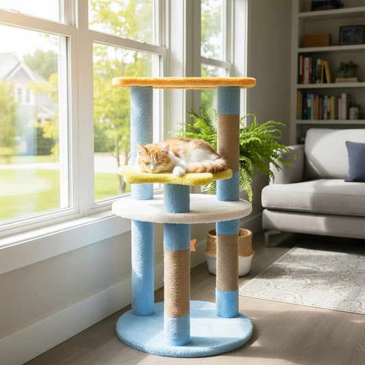 29 Inches Cute Modern Cat Tree with Star and Moon Shaped Platforms - Majestic Pet Kingdom