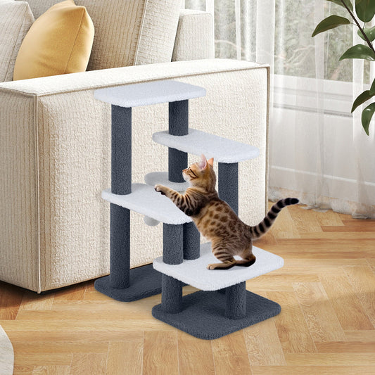 2-in-1 Cat Stairs Cat Tree Tower with Scratching Posts and Hanging Toy Ball-Gray - Majestic Pet Kingdom