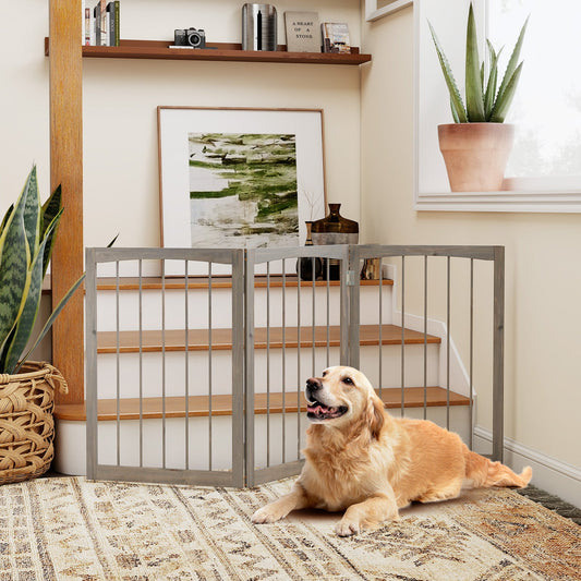 30 Inch Tall Wooden Pet Fence for Cats Small and Medium Dogs-Gray | Purrfect Pet Kingdom