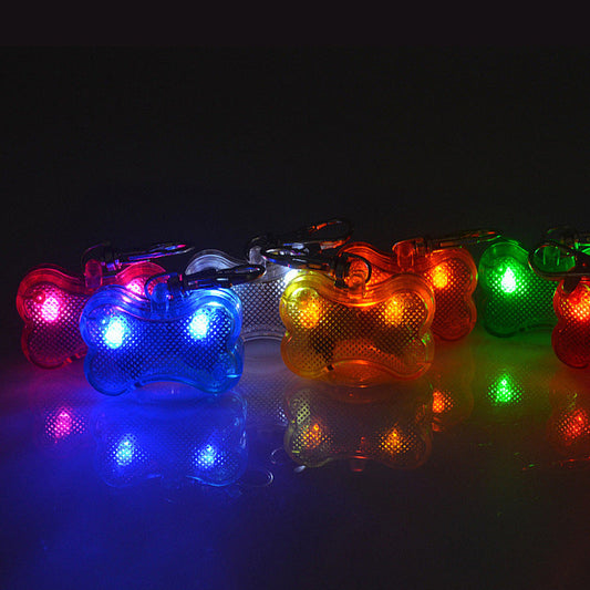 Dog ID Tag LED Light-Up Bone Shape Flashing Safety Pendant