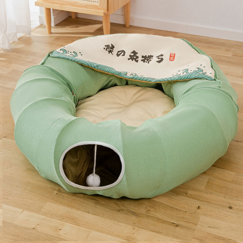 Cat Tunnel Bed Foldable Round Plush Nest Removable Washable - Majestic Pet Kingdom
