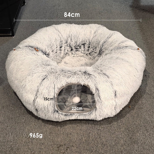 Cat Tunnel Bed Peekaboo Felt Cave with Soft Gray Play Mat Tube