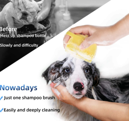Dog Bath Brush Silicone Scrub Massage Dispenser Grooming Too