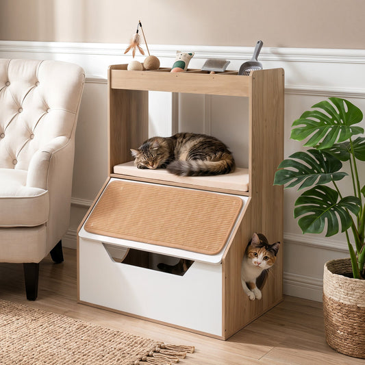 Hidden Cat Litter Box Cabinet with Scratching Pad & Cushion | Purrfect Pet Kingdom