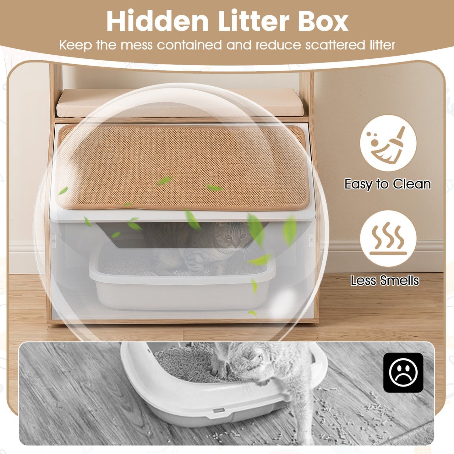 Hidden Cat Litter Box Cabinet with Scratching Pad & Cushion | Purrfect Pet Kingdom