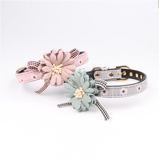 Dog Collar Cute Daisy Floral Pattern Adjustable Small Neck Strap