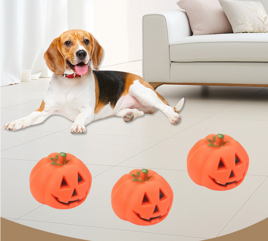 Halloween Pumpkin Toy for Pets - Interactive Rubber Toy with Sound for Dogs to Chew and Play - Detail Angle 2 | Majestic Pet Kingdom