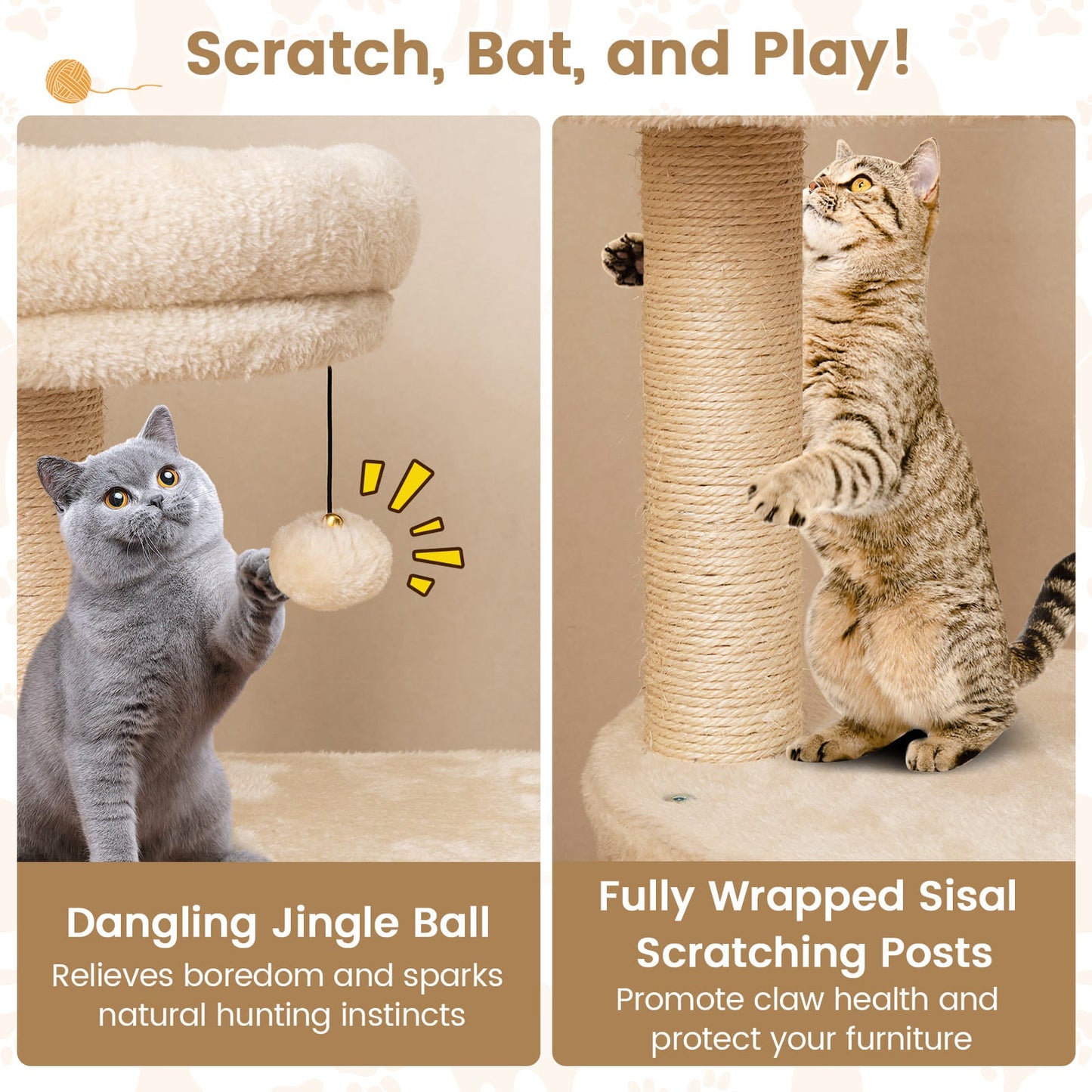 40 Inch Multi-level Cat Tower with Condo and Dangling Jingle Ball - Majestic Pet Kingdom