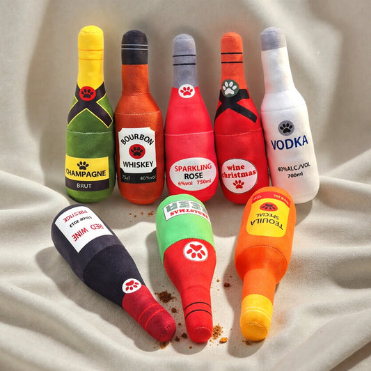 Dog Toy Realistic Wine Bottle Chew-Resistant Self-Entertainment Plush Toy for Cats and Dogs Teeth Cleaning Sound-Making Toy | Purrfect Pet Kingdom