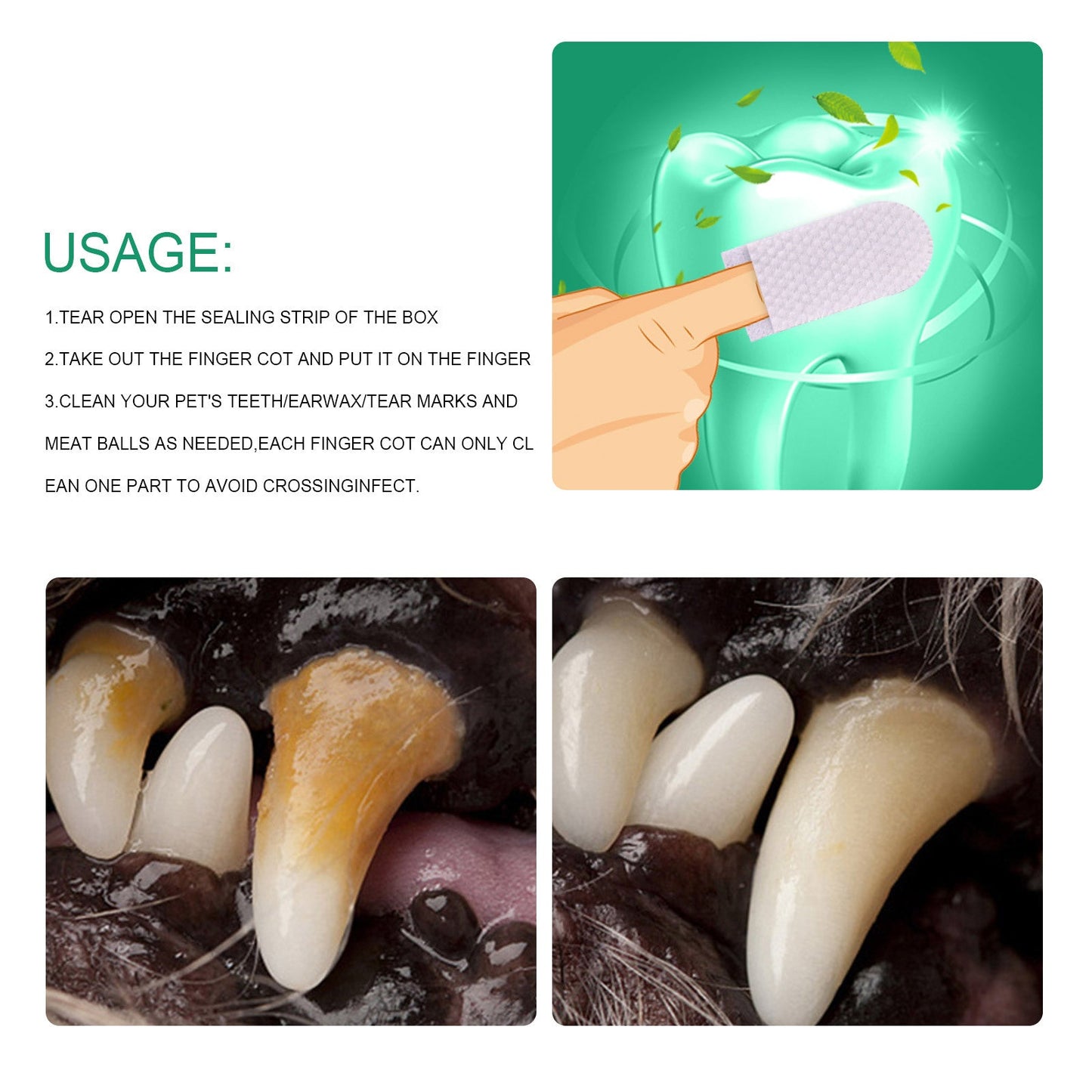 Dog Toothbrush Disposable Finger Sleeves Oral Cleaning Care 50ct - Detail Angle 2 | Majestic Pet Kingdom