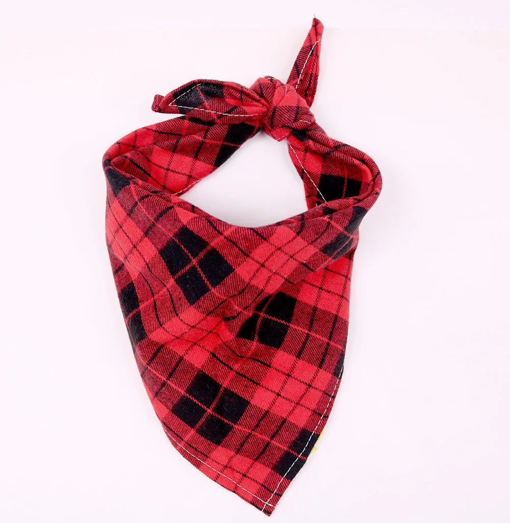 Dog Bandana Plaid Cotton Triangle Scarf & Bow Tie Collar Large - Detail Angle 7 | Majestic Pet Kingdom