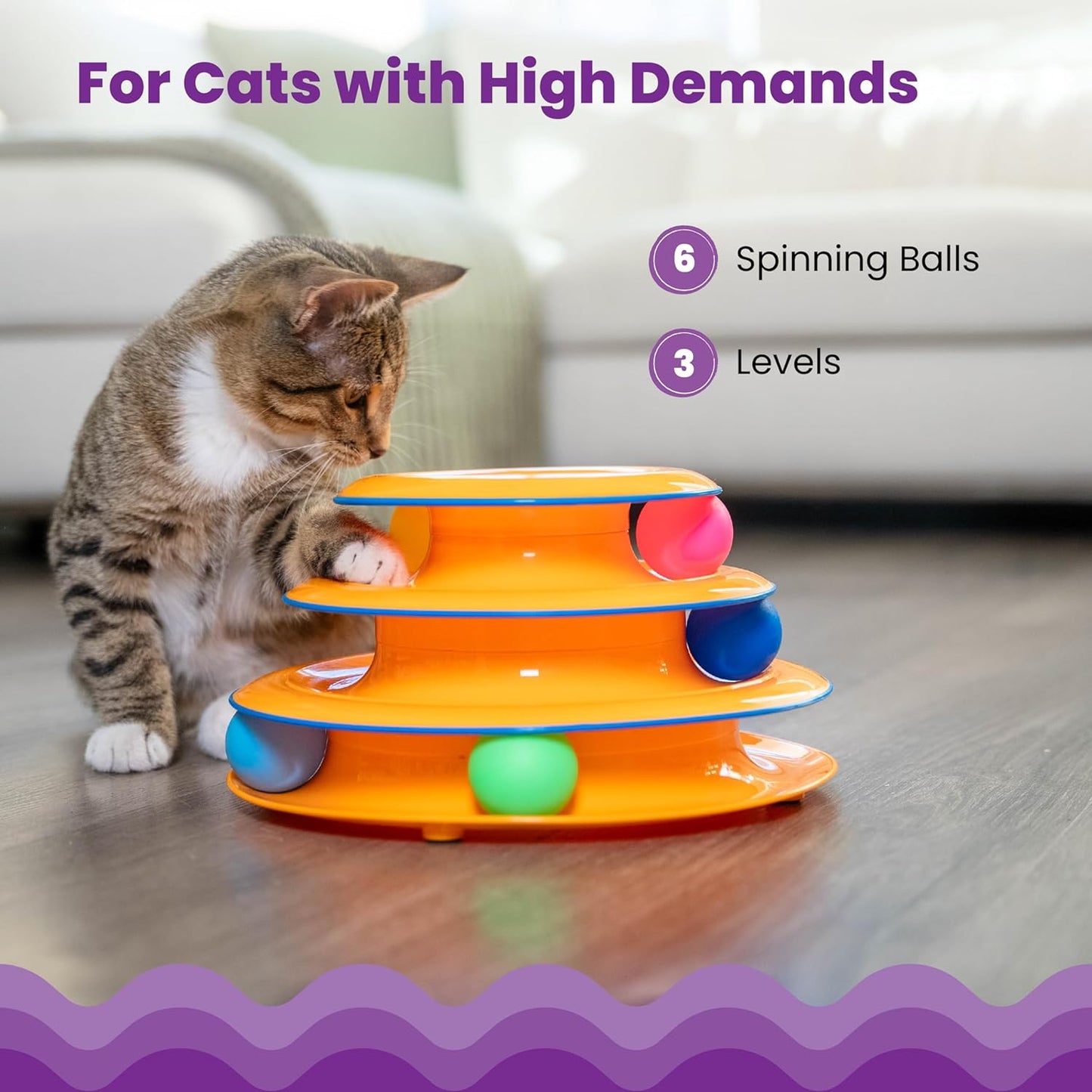 Cat Toy Tower of Tracks 3-Tier Turntable with Spinning Balls - Detail Angle 7 | Majestic Pet Kingdom