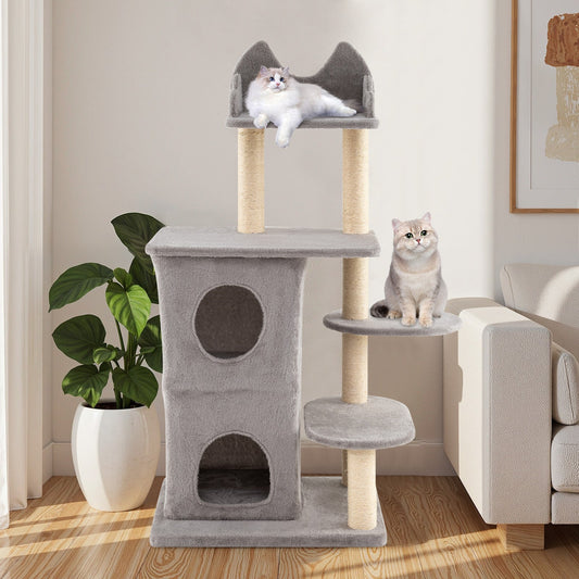 48.5 inch Cat Tree with 2-story Condo and 3 Hideaway Caves for Large Cats-Gray - Majestic Pet Kingdom
