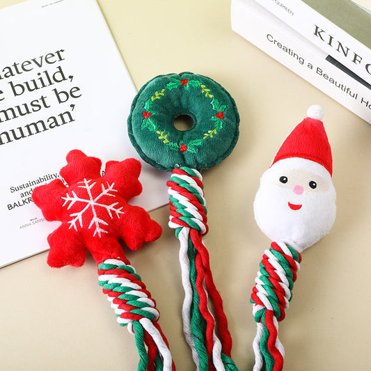 Christmas Cotton Rope Pet Plush Toy Teeth Grinding Durable Cartoon Self Hi Dog Toy Cat Supplies | Purrfect Pet Kingdom