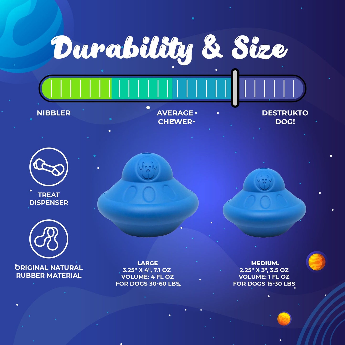 Dog Toy Flying Saucer UFO Shape Rubber Treat Dispenser Chew - Detail Angle 3 | Majestic Pet Kingdom