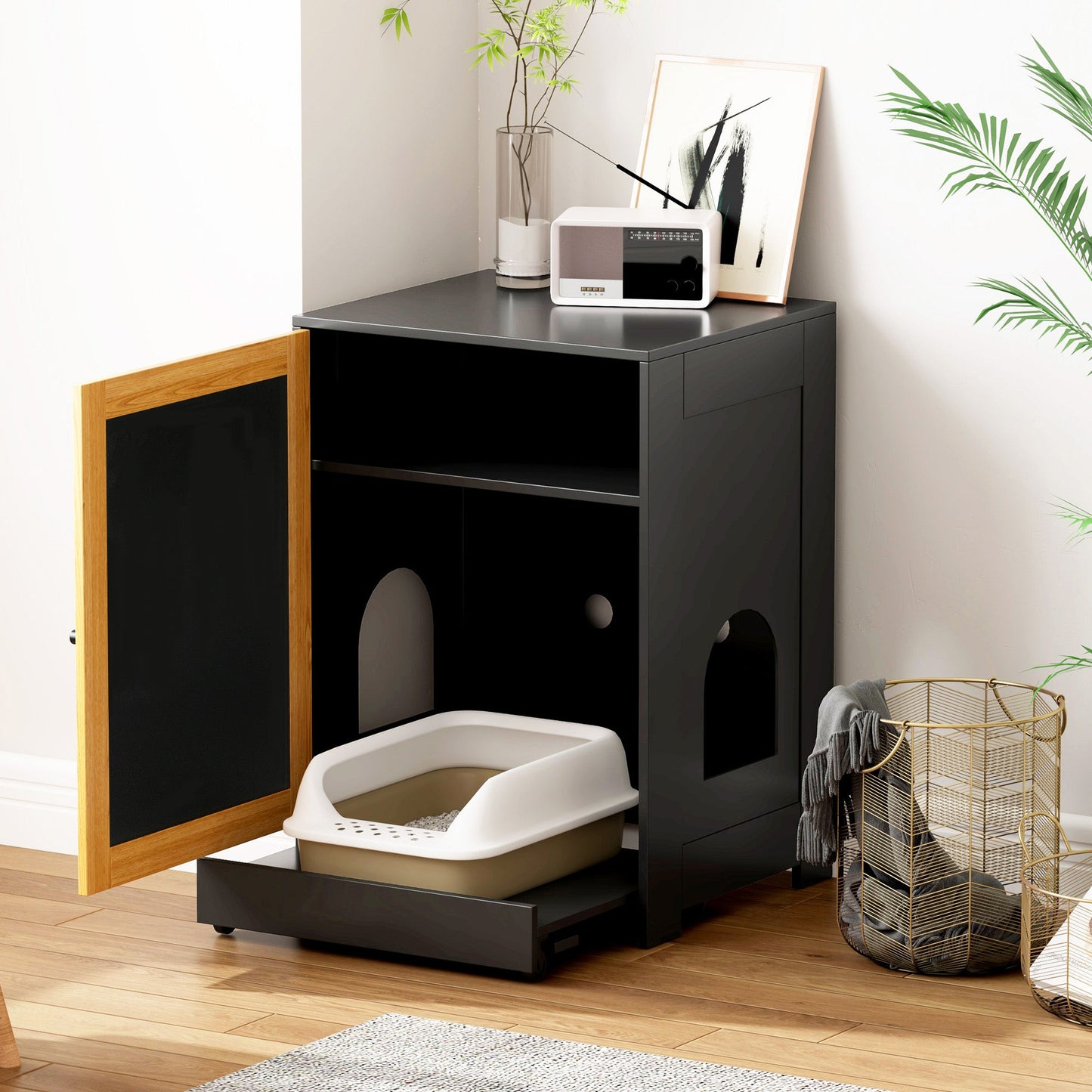 Cat Litter Box Enclosure - Hidden Washroom Side Table