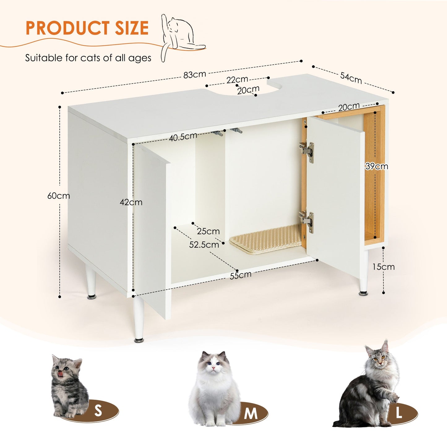 Bathroom sink cabinet, with cat trash can shell, hidden garbage pet bathroom, with partition, wooden cabinet furniture, white - Detail Angle 7 | Majestic Pet Kingdom