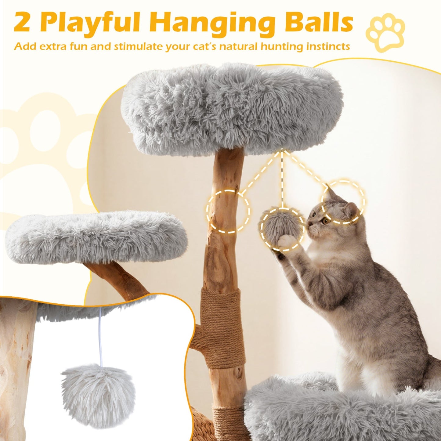 Cat Tree 5-Tier Wooden Tower Woven Condo Plush Jute Posts - Detail Angle 7 | Majestic Pet Kingdom