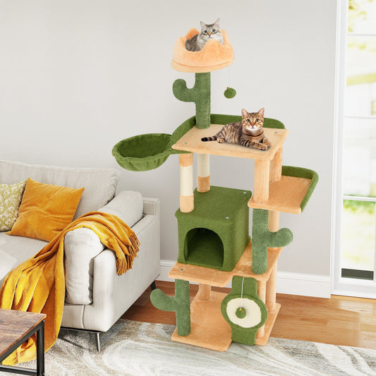 63 Inch Cactus Cat Tree with Sisal Scratching Posts and Board for Indoor Cats - Majestic Pet Kingdom