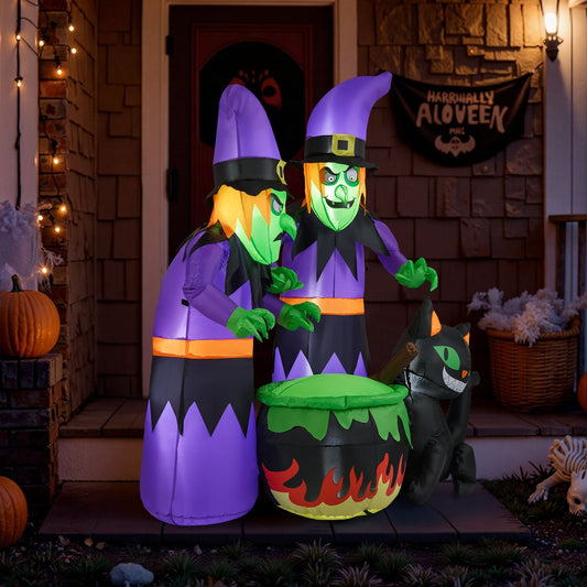 6 Ft Inflatable Halloween Witches with Cauldron & Black Cat | Purrfect Pet Kingdom