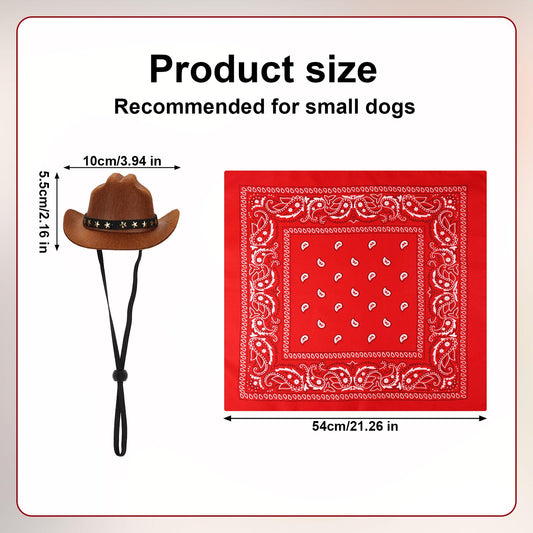 PEUTIER Pet Cowboy Costume Dog Hat & Bandana Brown Red Small - Detail Angle 2 | Majestic Pet Kingdom