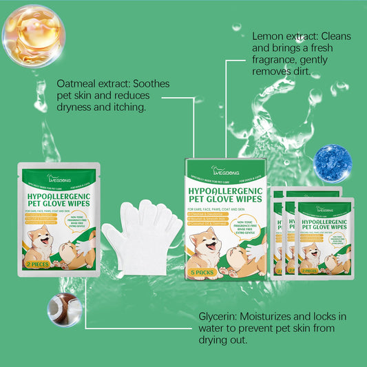Pet Grooming Gloves Disposable Gentle Hair Skin Wipes 10-Pack - Detail Angle 2 | Majestic Pet Kingdom