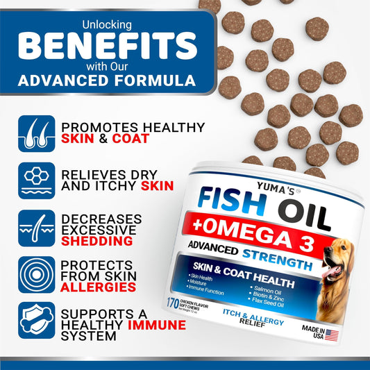 Omega-3 Fish Oil For Dogs 170 Chews Skin & Coat Supplement