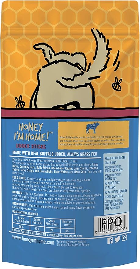 Dog Chews Honey Im Home Buffalo Udder Chewing Sticks 4oz Bag