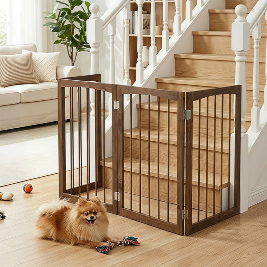 4-Panel Wooden Pet Gate 83" x 30" Freestanding Dog Fence | Purrfect Pet Kingdom