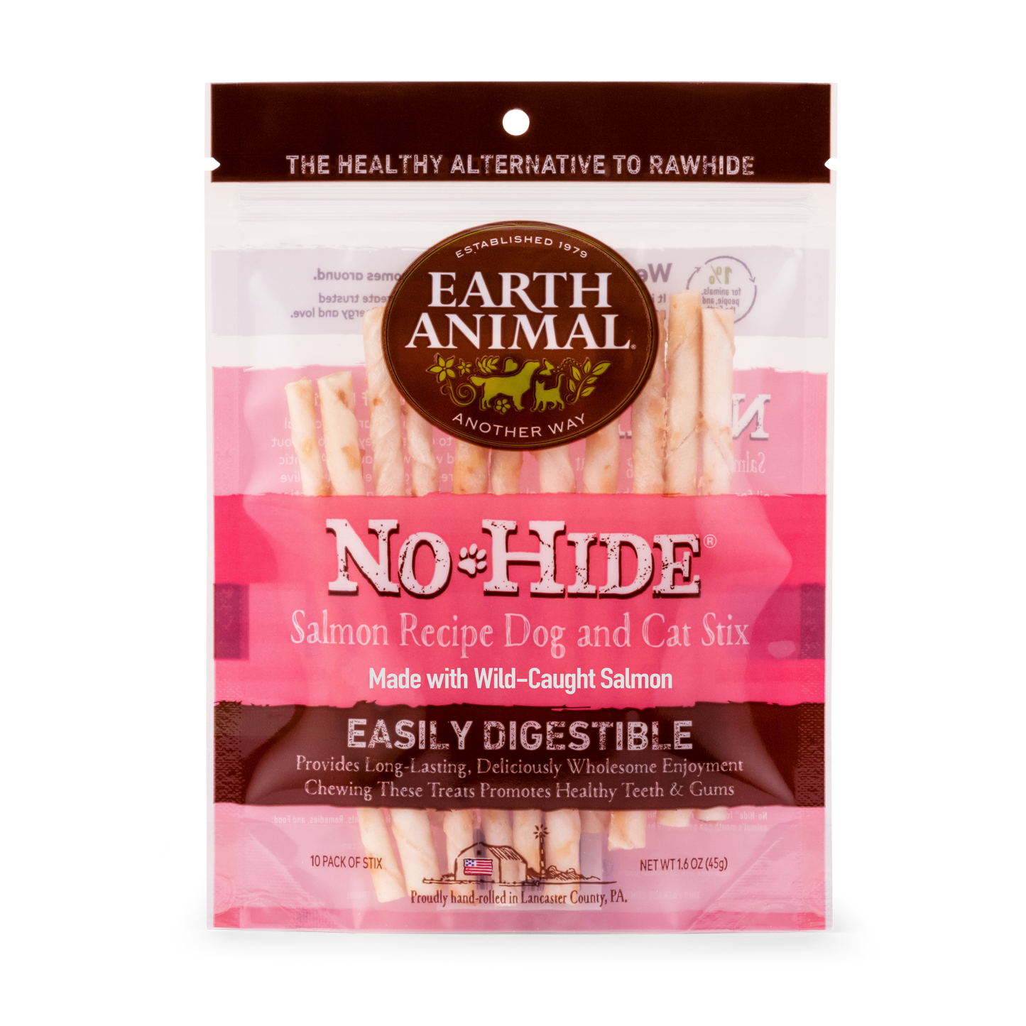Dog Chews Earth Animal No-Hide Salmon Pet Stix Chews 10-Pack