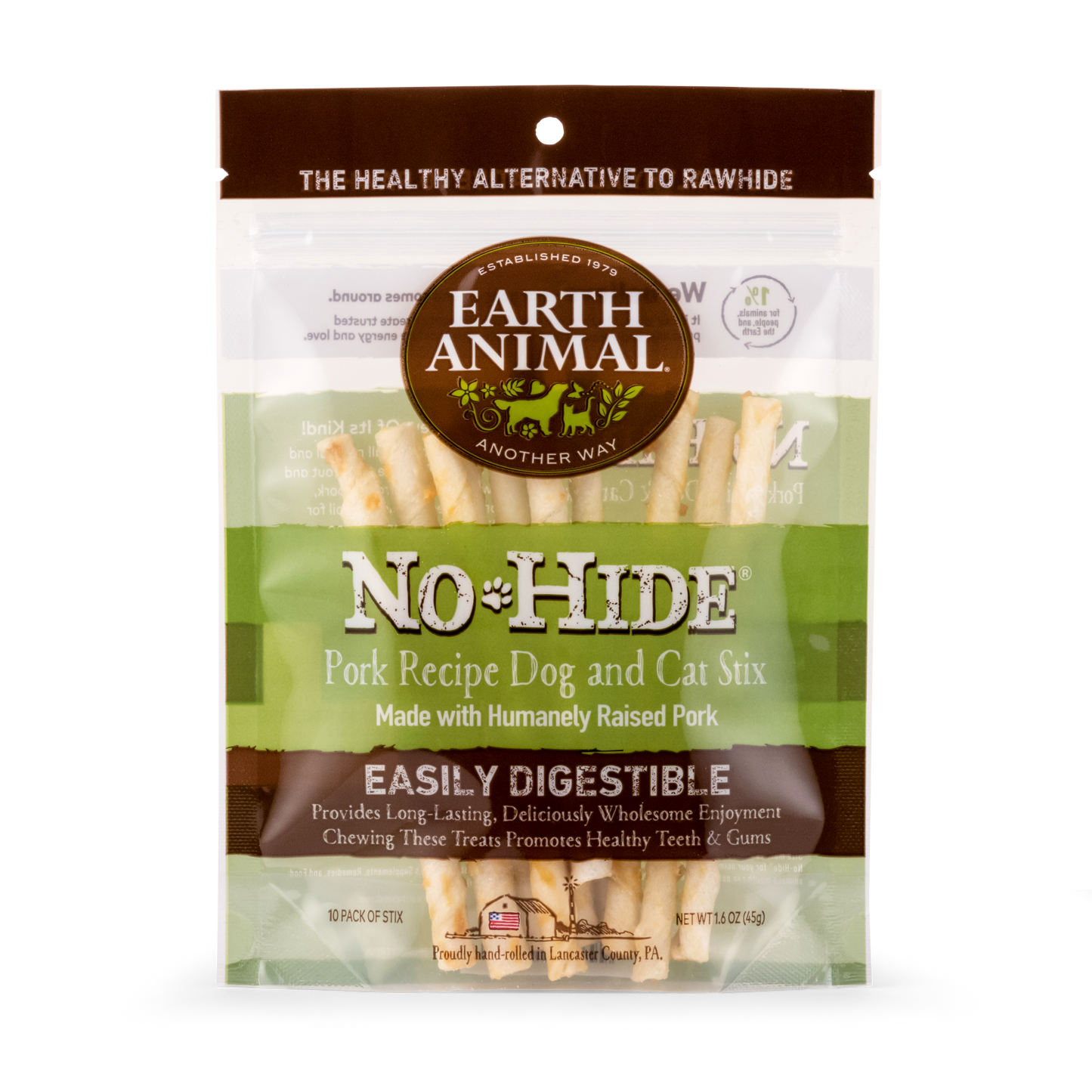 Dog Chews Earth Animal No-Hide Pork Pet Stix Chews 10-Pack