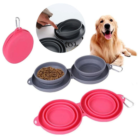 Dog Bowls Foldable Silicone Double Travel Food and Water Dish - Main Feature View | Majestic Pet Kingdom